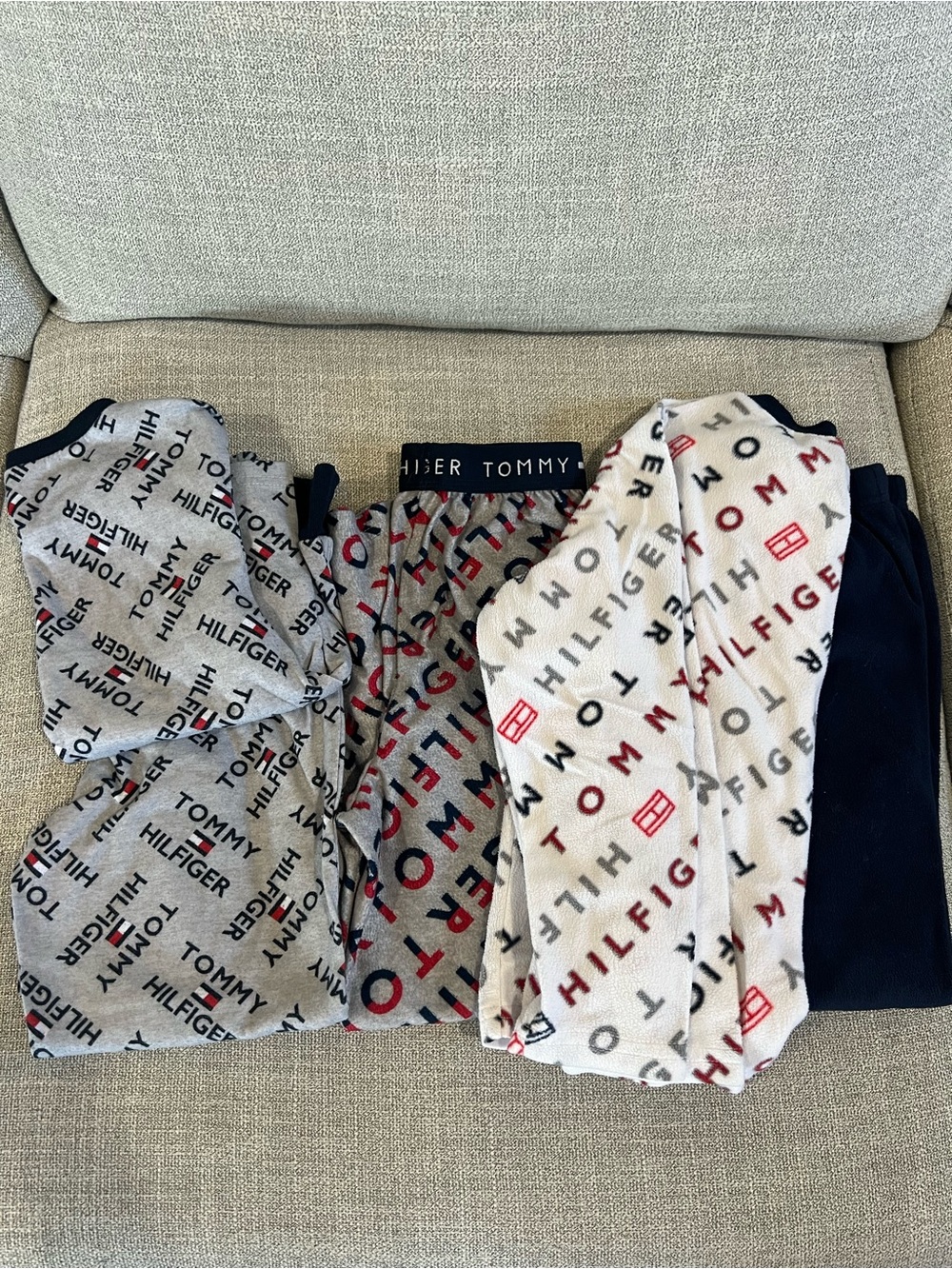 Bundle Tommy Hilfiger Grey Pajama Pants with Red & Navy Logo Print